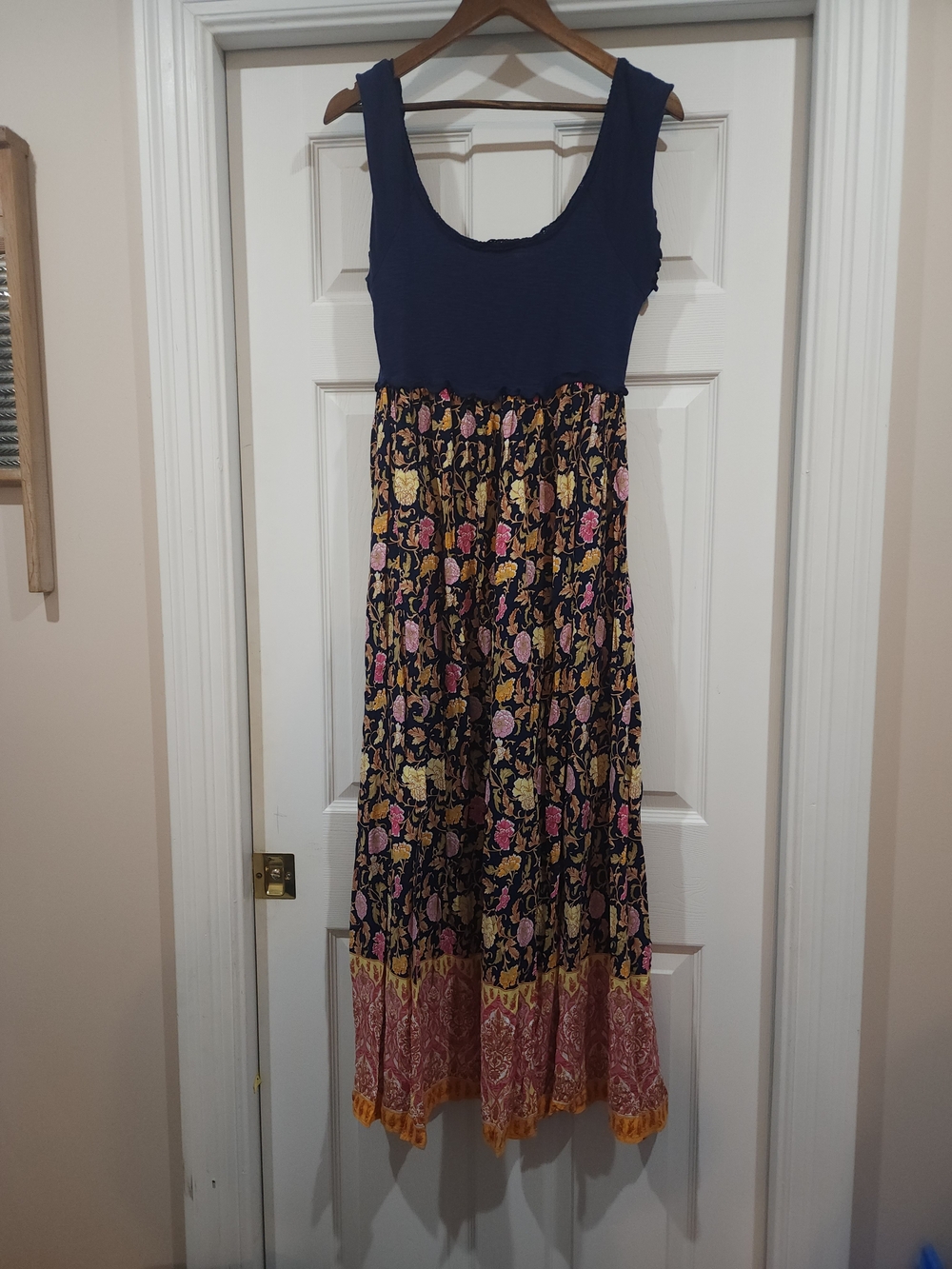 NATURAL LIFE Navy Bodice Floral Maxi Dress with Pink and Yellow Accents